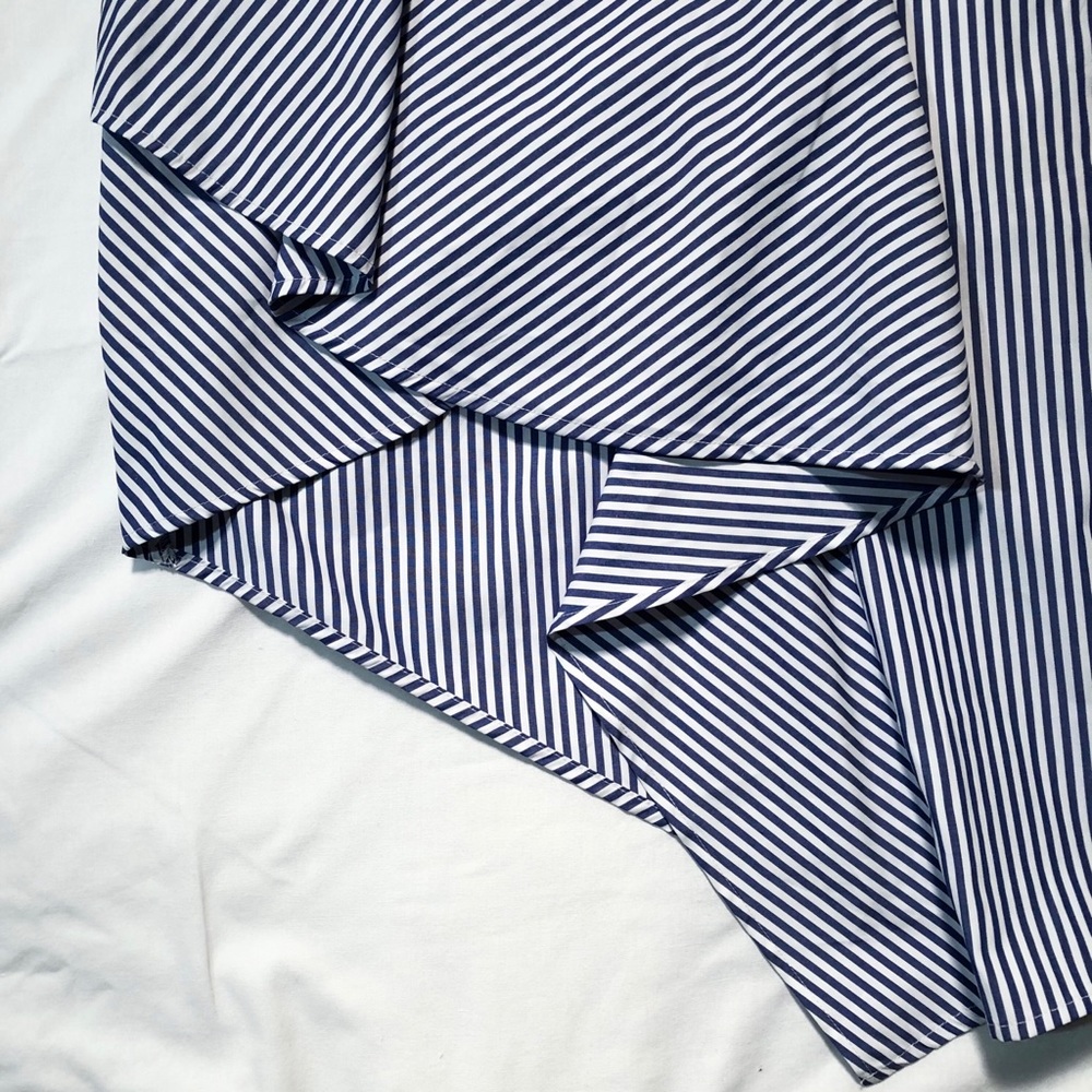 JOA WRAP FRONT HIGH LOW MINI SKIRT IN FINE STRIPE - Picture 8 of 9